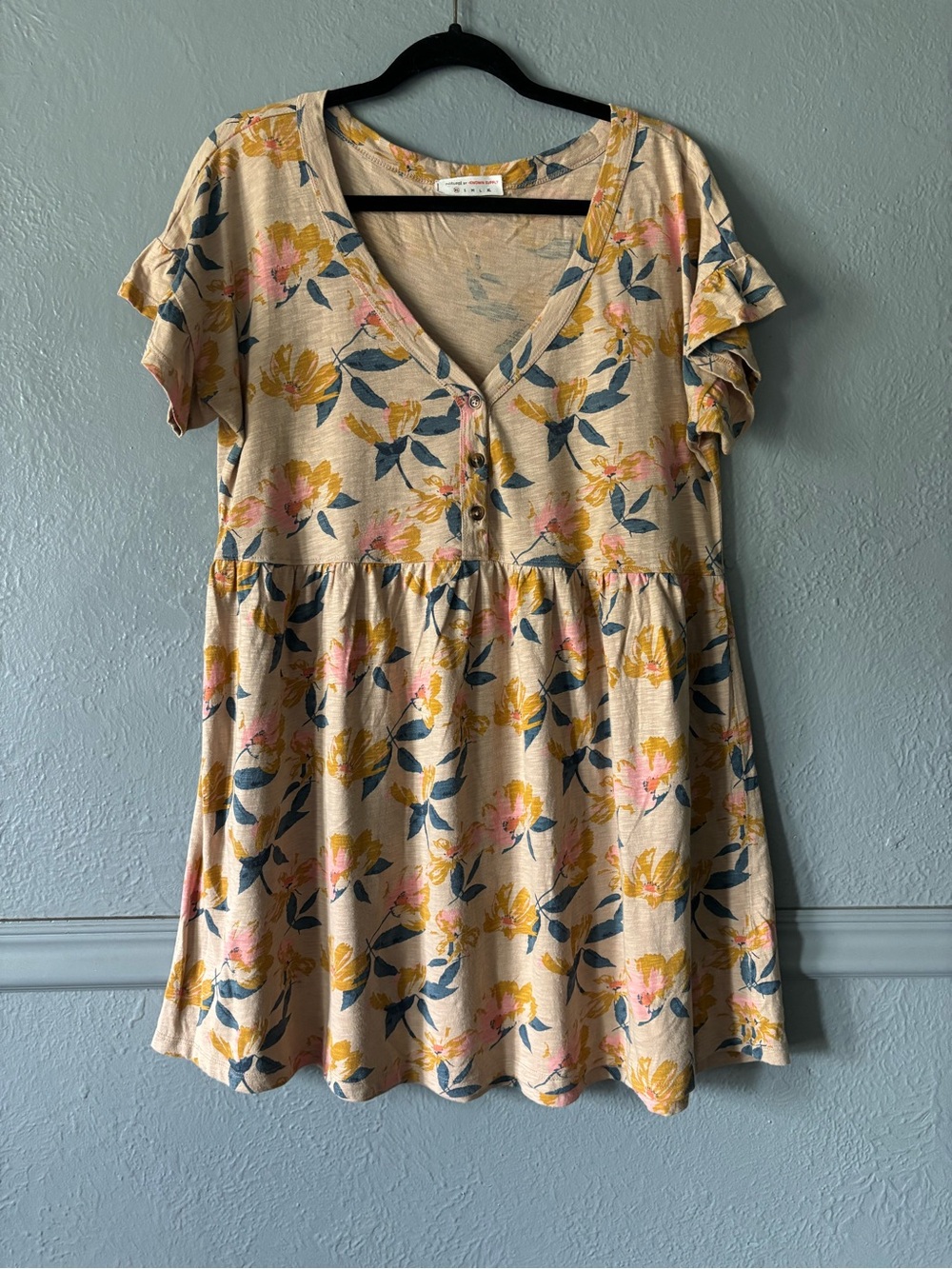 Known Supply Natural Organic Cotton Floral Babydoll Dress XS